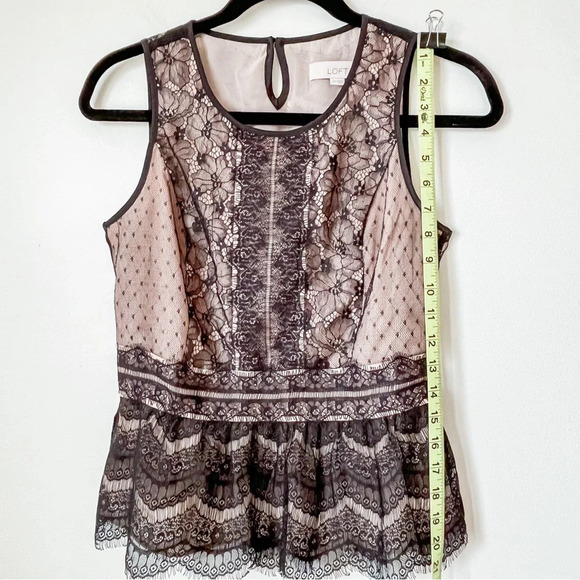 NWOT Ann Taylor Loft Lace Peplum Sleeveless Top XS Petite Black Cream/Blush Pink - Picture 9 of 12